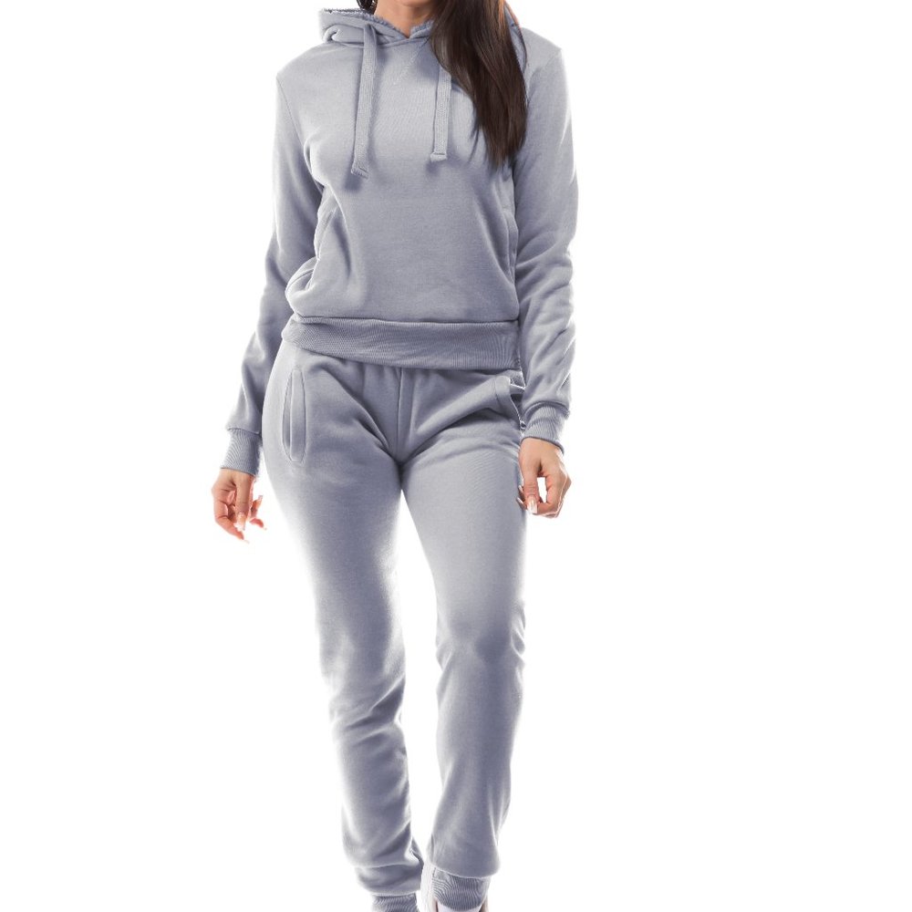 Ladies 2 Pc Fleece Set Heather Grey